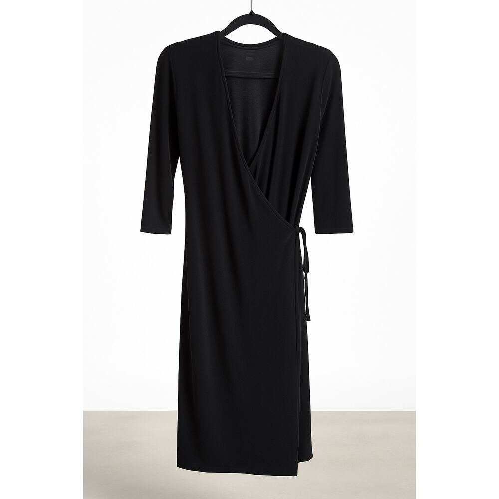 Lane Bryant Black Wrap Dress Size 14/16 | 3/4 Sleeve V-Neck Midi Dress Plus Size